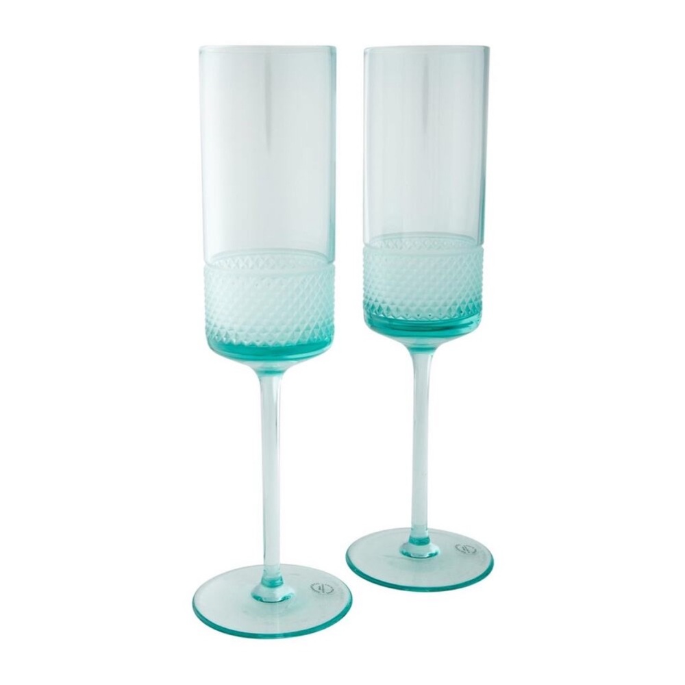 Tiffany Blue Diamond Point Flutes Crystal Champagne Glasses (set of 2)